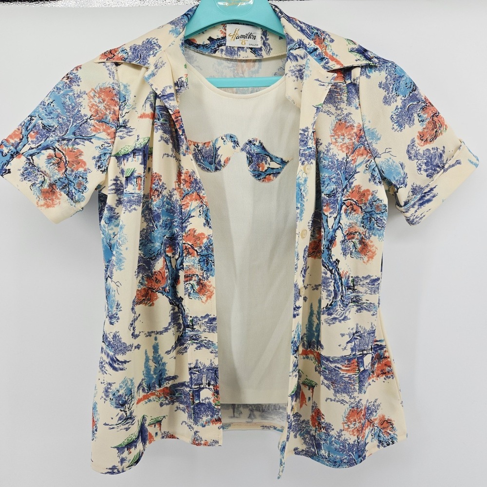Vintage Hamilton 8 Dallas Polyester Shirt Sz. L Printed‎ Scenery Of Japan  Shirt